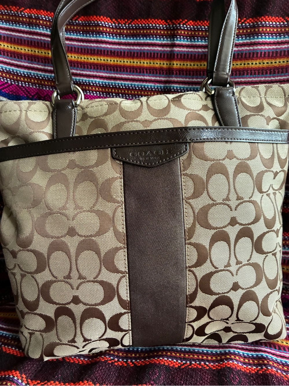 Vintage Coach Bag,Coach Signature Canvas Tote in Brown